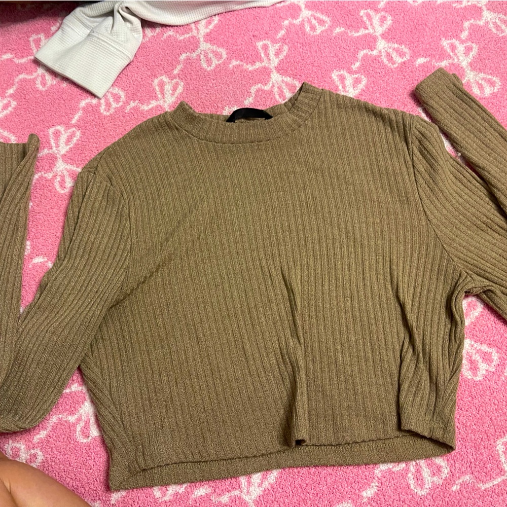 SHEIN Ribbed Knit Top in Tan